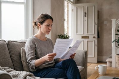 Un socio leyendo en casa el informe de sus resultados